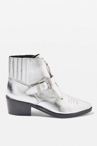 TOPSHOP AMAZING Silver Western Boot – metallic cowboy boots - flipped