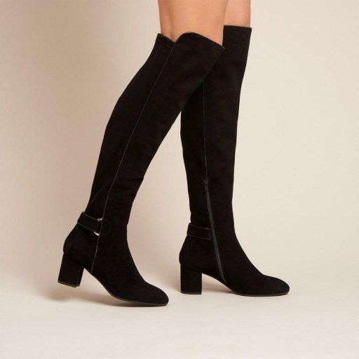 L.K. Bennett AMBA BLACK STRETCH SUEDE KNEE BOOTS / stylish block heel winter boot - flipped