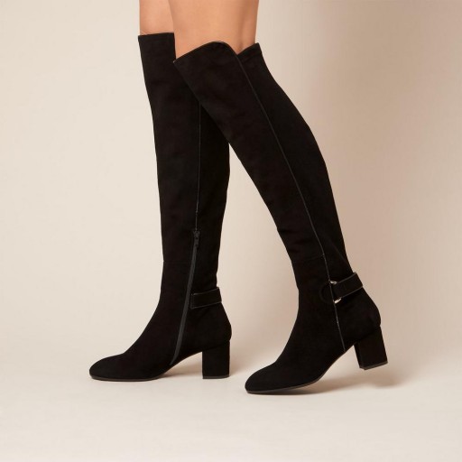 L.K. Bennett AMBA BLACK STRETCH SUEDE KNEE BOOTS / stylish block heel winter boot