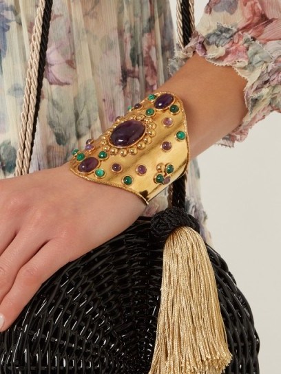 SYLVIA TOLEDANO Amethyst and malachite gold-plated cuff ~ purple and green stone cuffs ~ luxe style statement jewellery - flipped