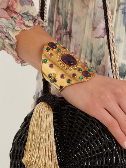SYLVIA TOLEDANO Amethyst and malachite gold-plated cuff ~ purple and green stone cuffs ~ luxe style statement jewellery
