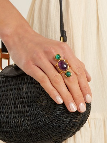 SYLVIA TOLEDANO Amethyst and malichite gold-plated ring ~ green and purple statement rings