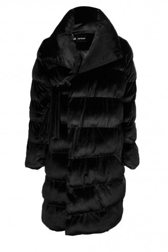 boohoo Amy Velvet Tie Front Padded Jacket ~ long luxe style jackets - flipped