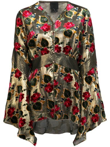 ANNA SUI floral pattern blouse / gold wide sleeve flower print blouses - flipped