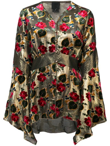 ANNA SUI floral pattern blouse / gold wide sleeve flower print blouses