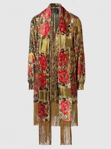 ANNA SUI‎ Garland Metallic Panel Scarf-Detail Jacket ~ luxe gold floral jackets - flipped