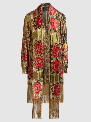 ANNA SUI‎ Garland Metallic Panel Scarf-Detail Jacket ~ luxe gold floral jackets