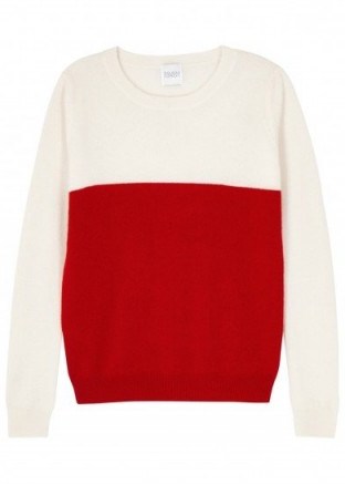 MADELEINE THOMPSON Annaise colour-block cashmere jumper ~ red and ivory jumpers - flipped