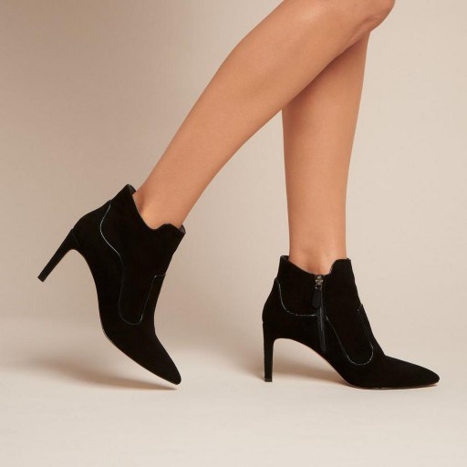 L.K. Bennett ANNESHA BLACK SUEDE ANKLE BOOTS / pointed toe bootie - flipped