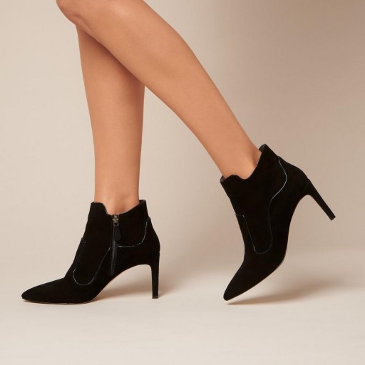L.K. Bennett ANNESHA BLACK SUEDE ANKLE BOOTS / pointed toe bootie