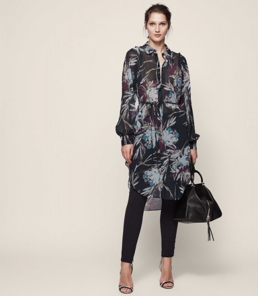 REISS ANTONELLA FLORAL SHIRT DRESS / flower print dresses - flipped