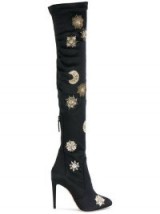 AQUAZZURA Dorado embellished satin boots / black over the knee boots