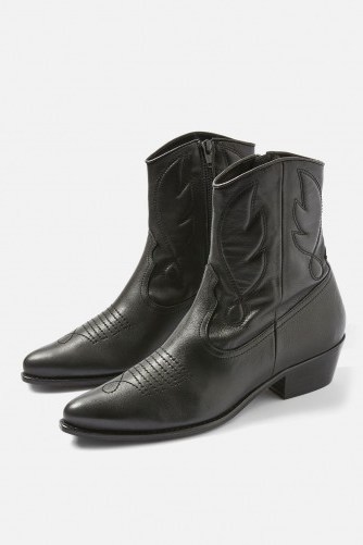 TOPSHOP Arizona Western Boots / black leather cowboy boots - flipped