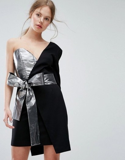 Asilio Can’t Leave Her Dress / black and metallic one shoulder dresses - flipped