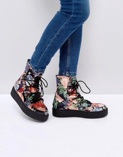 ASOS ALARNA Lace Up Snow Boots ~ floral winter footwear
