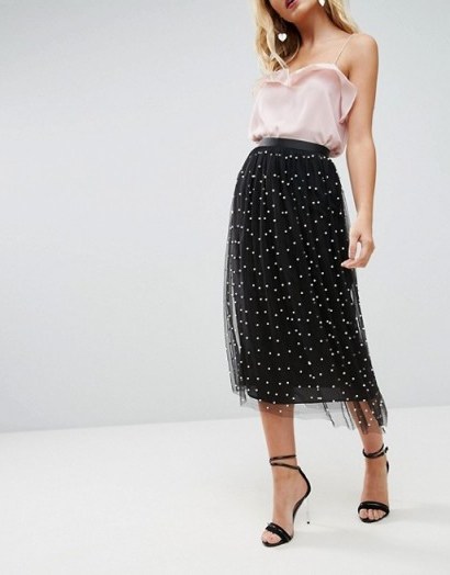 ASOS Faux Pearl Embellished Fully Lined Tulle Midaxi Skirt / sheer overlay skirts - flipped