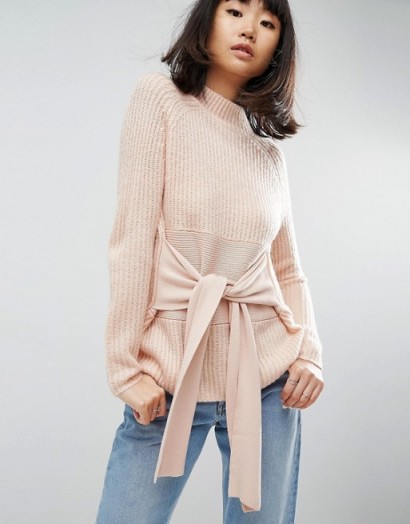 ASOS Jumper with Wrap Corset Detail | peach tie front jumpers