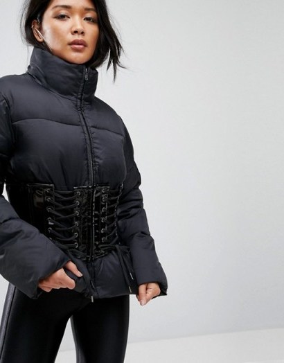ASOS Puffer Jacket with Vinyl Corset | stylish black padded jackets - flipped