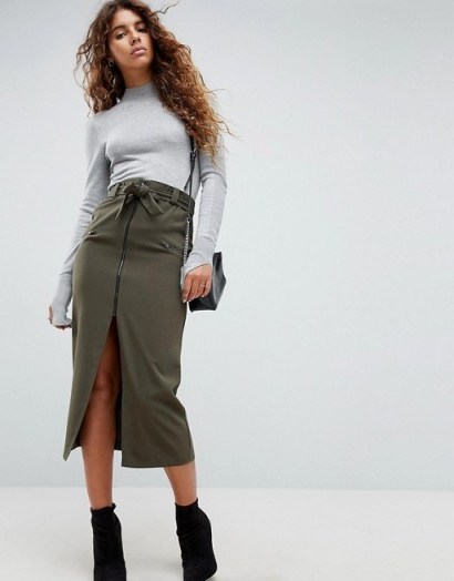 ASOS Tailored Pencil Skirt with Utility Styling and Zip Detail | straight front slit skirts - flipped