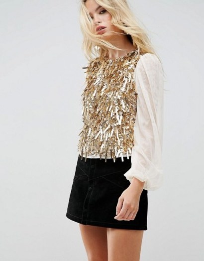 ASOS Top with Pretty Embellishment & Balloon Sleeve / sheer sleeved tops / gold embellishments / luxe style blouses - flipped