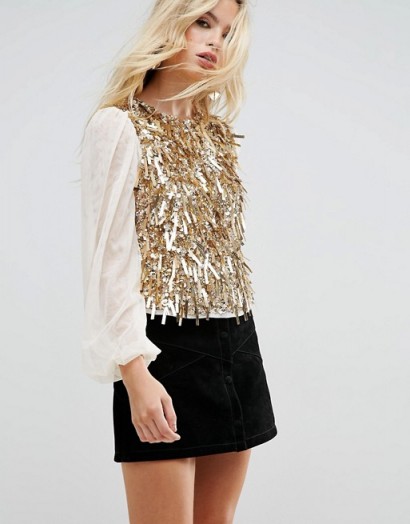 ASOS Top with Pretty Embellishment & Balloon Sleeve / sheer sleeved tops / gold embellishments / luxe style blouses