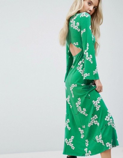 ASOS PETITE Maxi Tea Dress With Open Back In Green Floral / cut out dresses - flipped