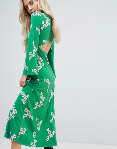 ASOS PETITE Maxi Tea Dress With Open Back In Green Floral / cut out dresses