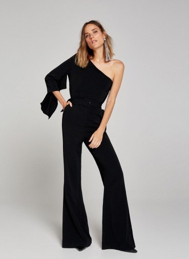 Uterqüe ASYMMETRIC JUMPSUIT WITH RUFFLED SLEEVES / chic one shoulder jumpsuits - flipped
