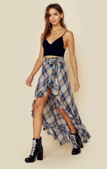 Blue Life Aura Flannel Skirt | blue plaid wrap skirts | tartan print fashion