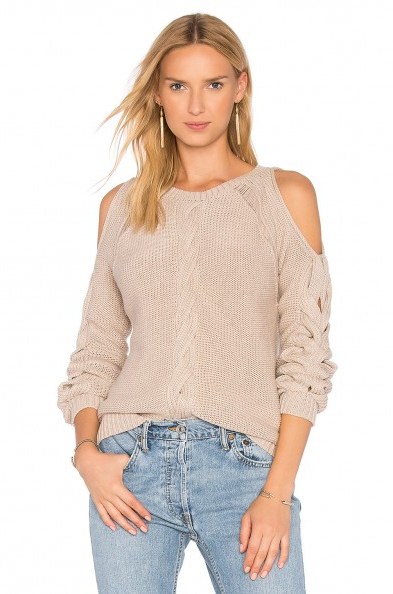 Autumn Cashmere CABLE COLD SHOULDER SWEATER | luxe style sweaters | feminine knitwear - flipped