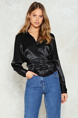Nasty Gal Back On Track Corset Shirt – front lace up shirts - flipped