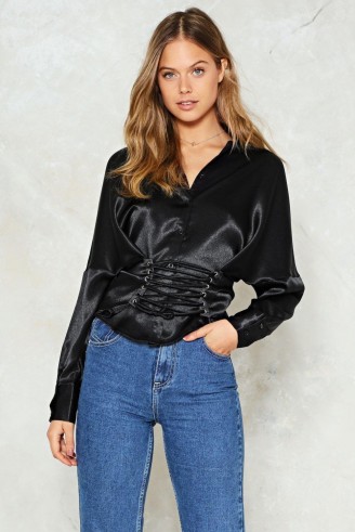 Nasty Gal Back On Track Corset Shirt – front lace up shirts