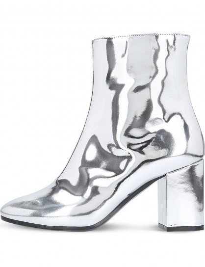 BALENCIAGA Ville patent leather heeled ankle boots ~ metallic silver block heel boot - flipped