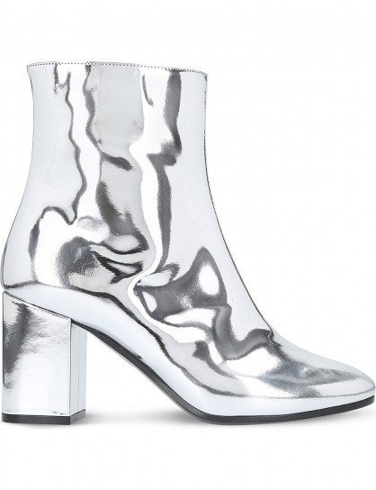 BALENCIAGA Ville patent leather heeled ankle boots ~ metallic silver block heel boot