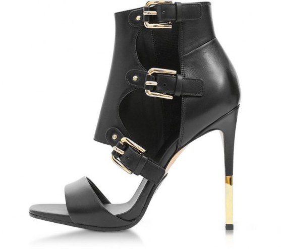BALMAIN Alienor Black Leather Sandals – side buckle high heels – glamorous stiletto shoes - flipped