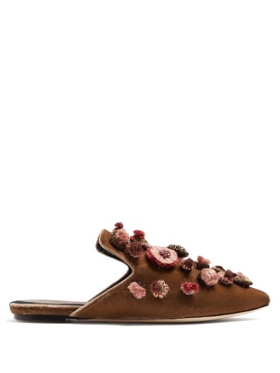 SANAYI 313 Bambolone knot-embellished velvet slipper shoes ~ luxe brown flats