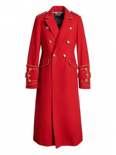 Banana Republic x Olivia Palermo Italian Melton Wool-Blend Long Military Coat ~ red winter coats - flipped