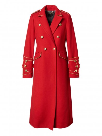 Banana Republic x Olivia Palermo Italian Melton Wool-Blend Long Military Coat ~ red winter coats