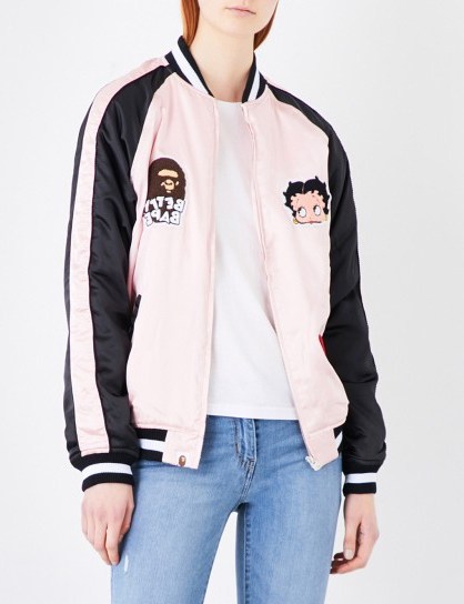BAPE Betty Bape satin bomber jacket | casual pink jackets | streetwear - flipped