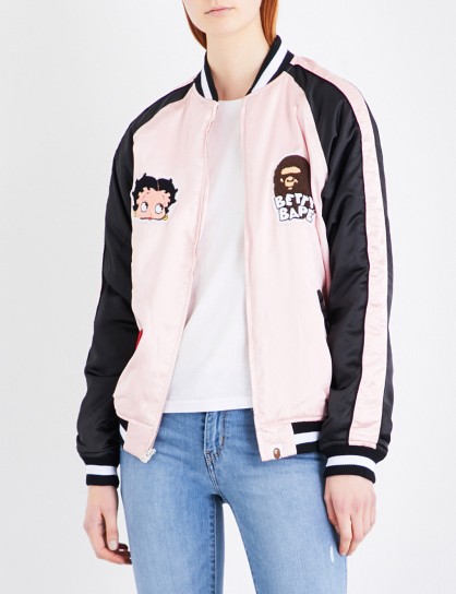 BAPE Betty Bape satin bomber jacket | casual pink jackets | streetwear