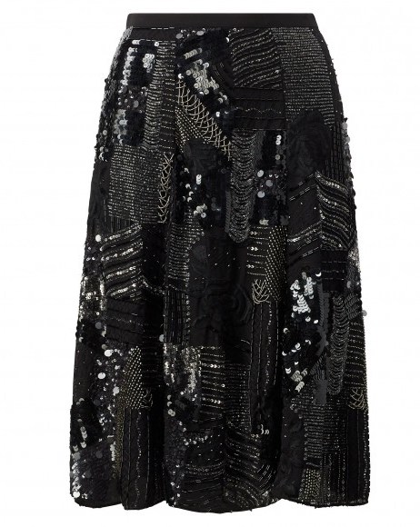 POLO RALPH LAUREN Beaded Georgette A-Line Skirt / black embellished evening skirts - flipped