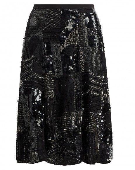 POLO RALPH LAUREN Beaded Georgette A-Line Skirt / black embellished evening skirts