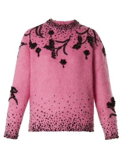 PRADA Pink Bead-embellished mohair-blend sweater | beaded sweaters | luxe knitwear - flipped