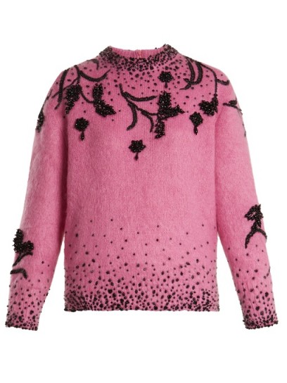 PRADA Pink Bead-embellished mohair-blend sweater | beaded sweaters | luxe knitwear