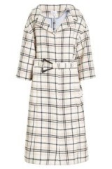 CARVEN Check Print Belted Coat with Wool