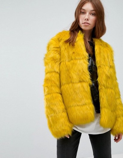 Bershka Yellow Faux Fur Jacket - flipped