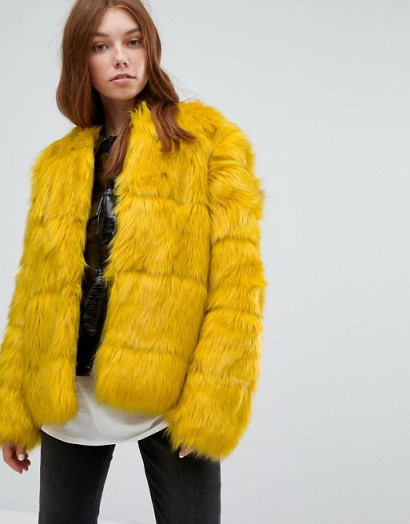 Bershka Yellow Faux Fur Jacket