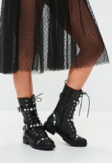 missguided black calf height pearl embellished military boots