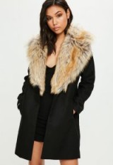Missguided black faux fur short wool coat ~ luxe style winter coats