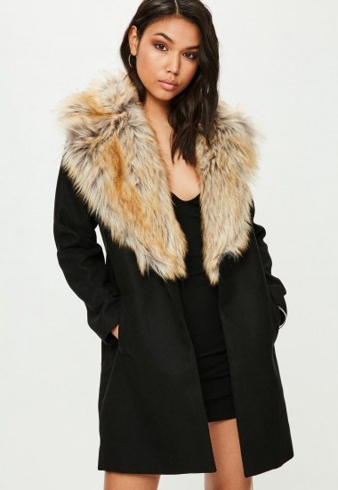 Missguided black faux fur short wool coat ~ luxe style winter coats - flipped